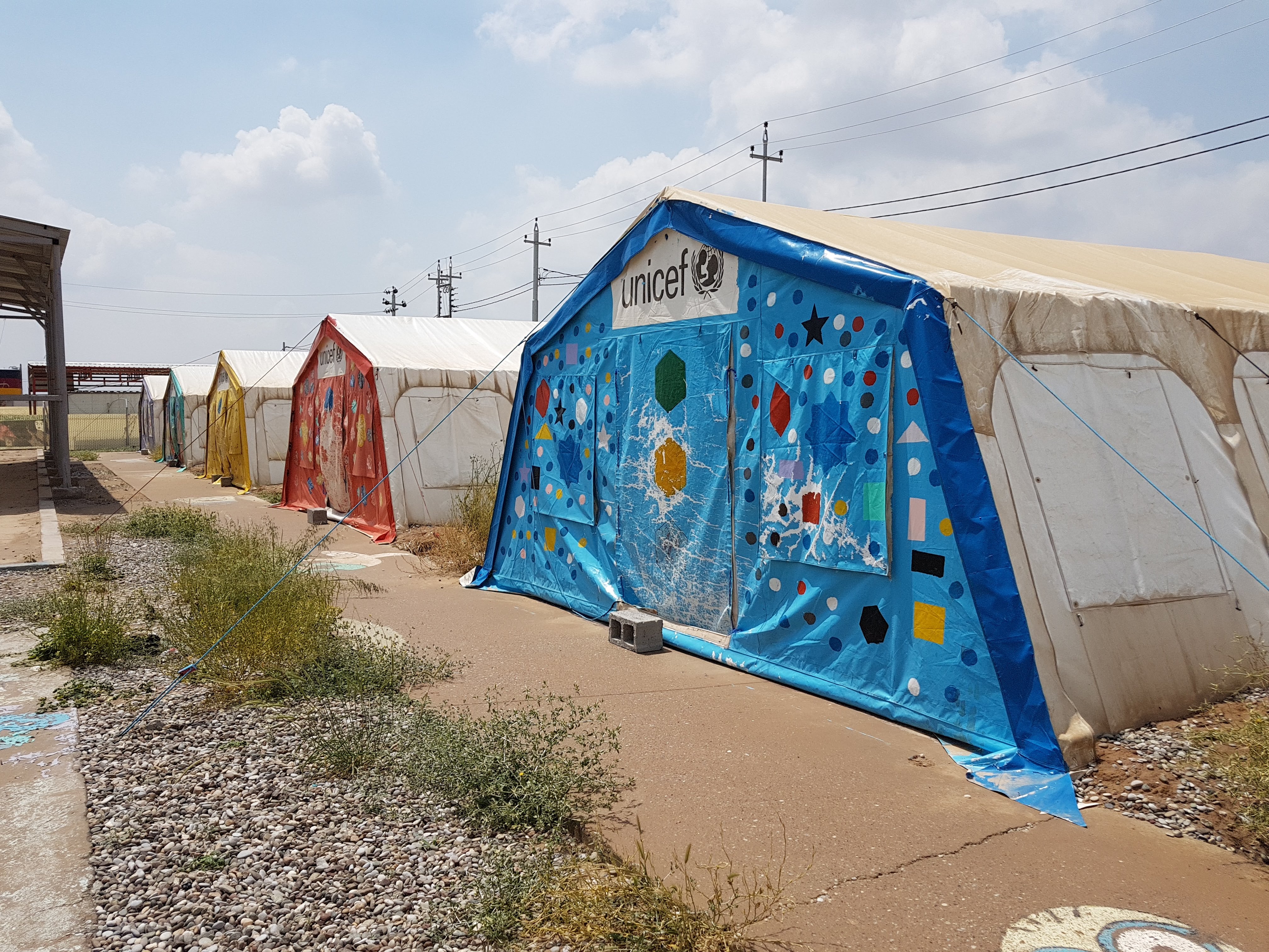Humanitarian aid tents in the field