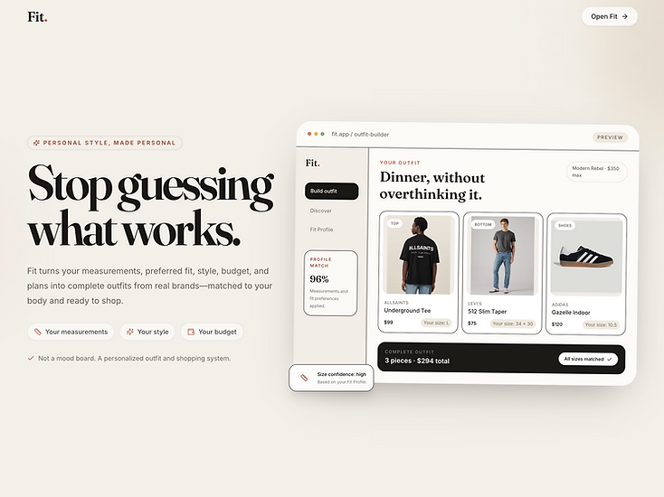 Fit personalized outfit builder product interface
