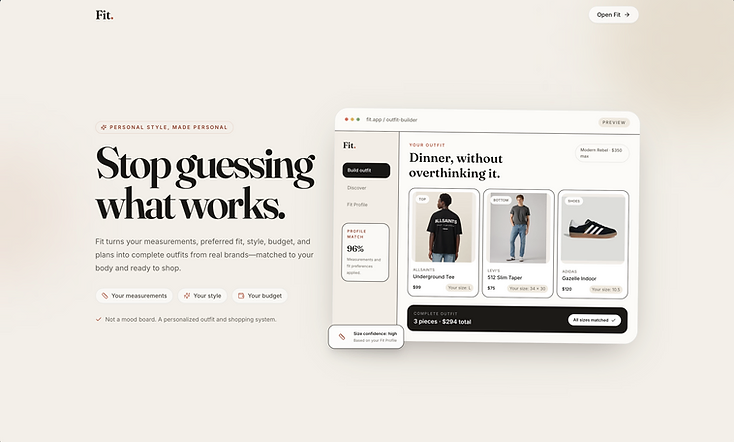 Fit personalized outfit builder product interface