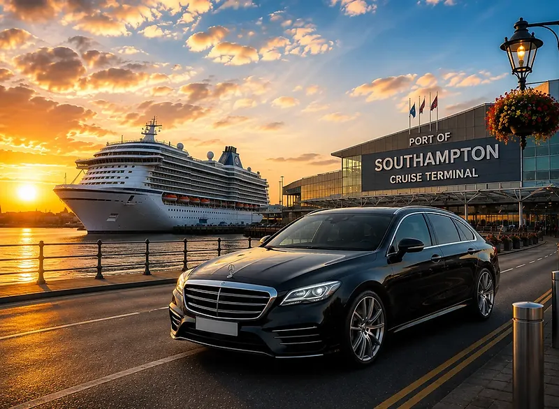 Southampton Cruise Terminal to Southampton & UK-wide taxi transfer at sunset — Southampton fixed-fare airport & cruise transfer by Hampshire Taxi