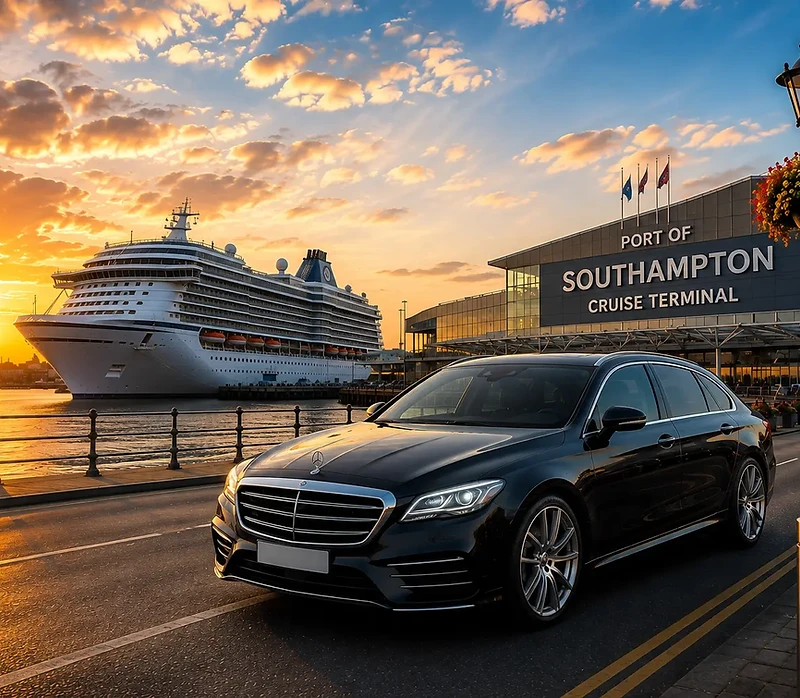 Southampton Cruise Terminal to Southampton Central Station taxi transfer at sunset — Southampton fixed-fare airport & cruise transfer by Hampshire Taxi