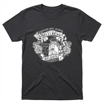 Salty Dawg Saloon lighthouse design on grey heather shirt