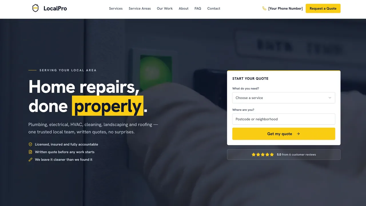 LocalPro website + inquiry management template preview