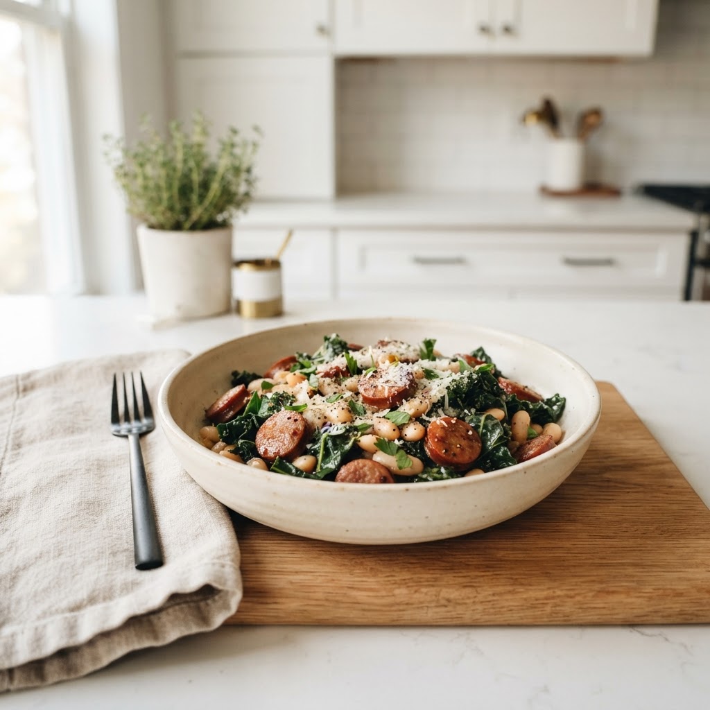 Sausage & Kale Skillet with White Beans
