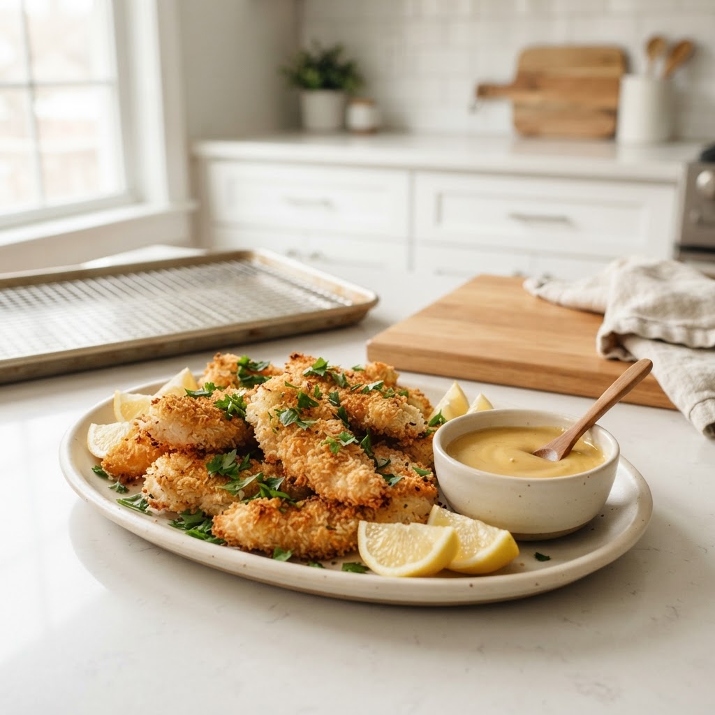 Crispy Baked Chicken Tenders with Honey Mustard