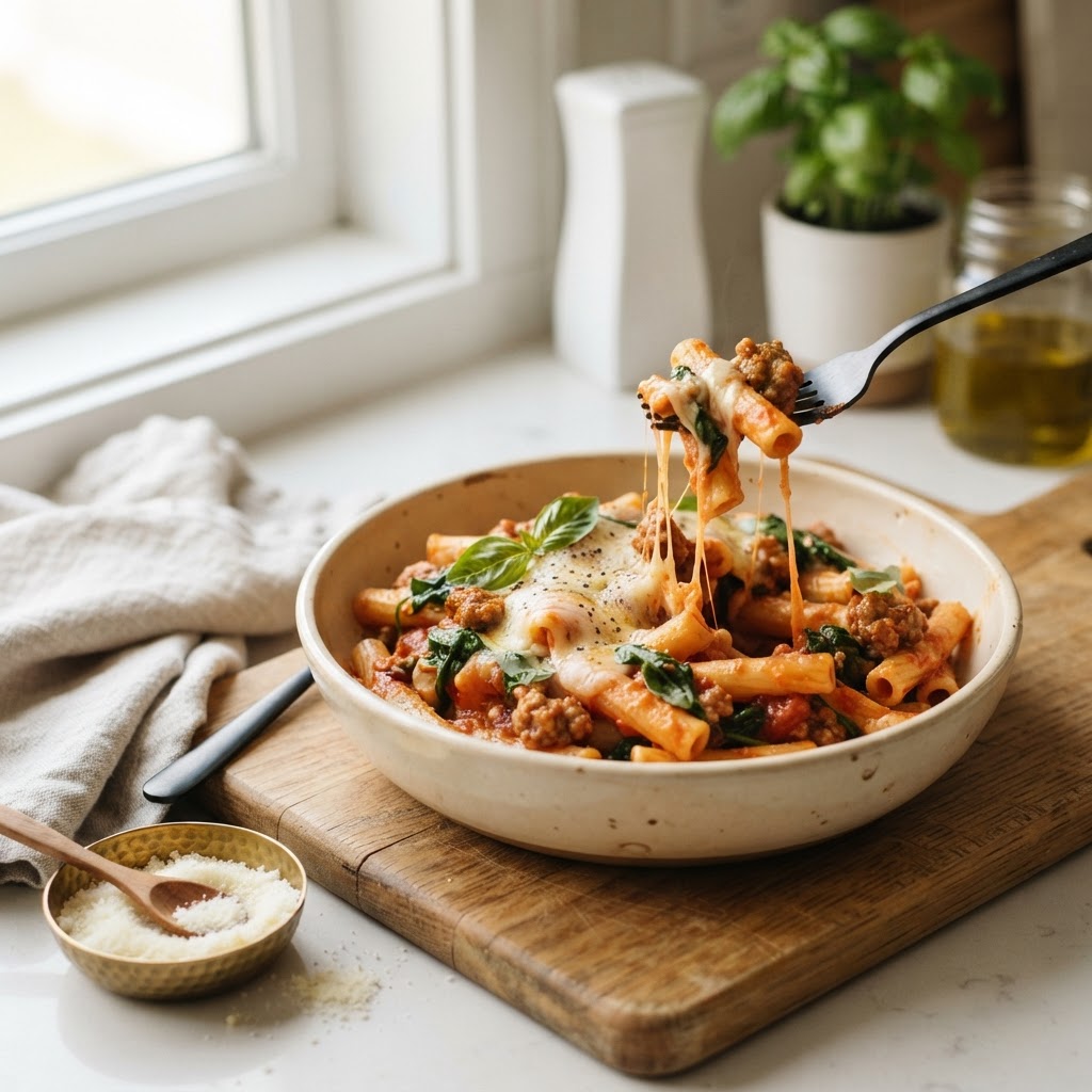 One-Pot Sausage & Ziti with Spinach