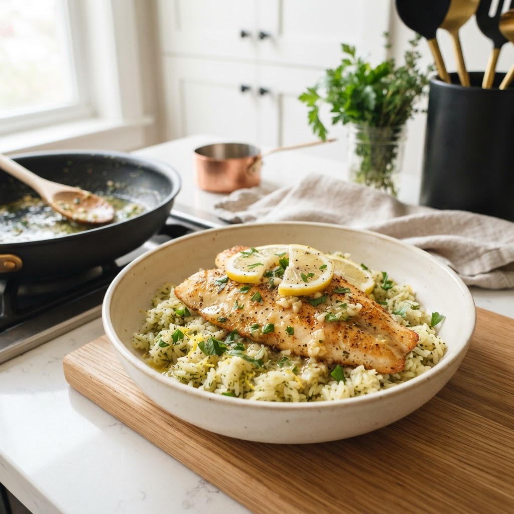 Garlic Butter Tilapia with Lemony Rice