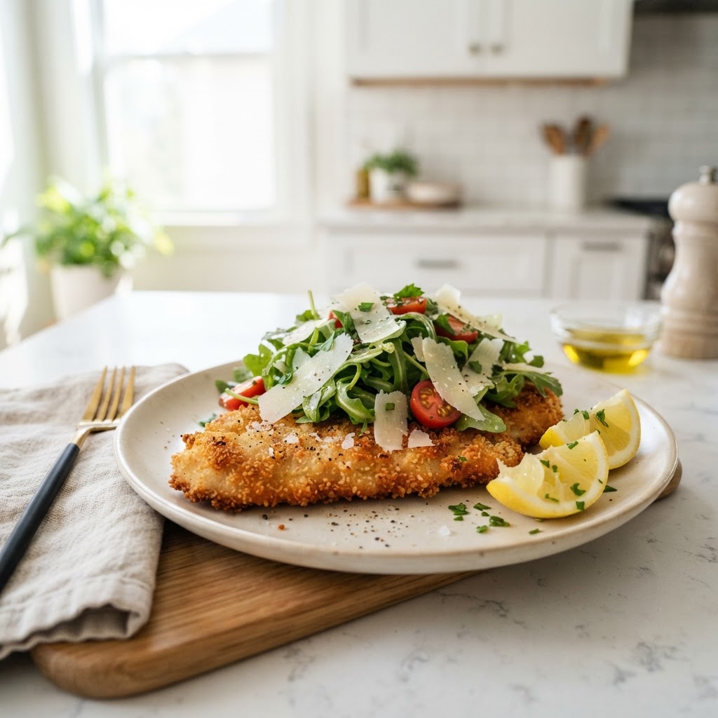 Crispy Chicken Milanese with Lemony Arugula Salad