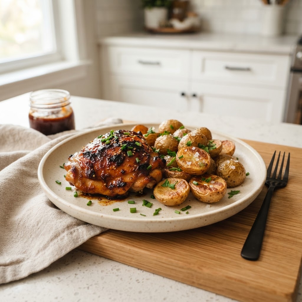 Sheet-Pan BBQ Chicken Thighs & Baby Potatoes
