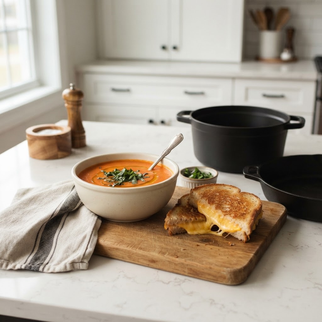 Creamy Tomato Soup with the Best Grilled Cheese