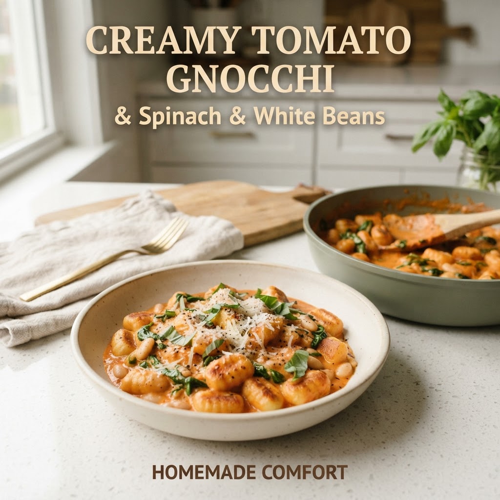25-Minute Creamy Tomato Gnocchi with Spinach & White Beans