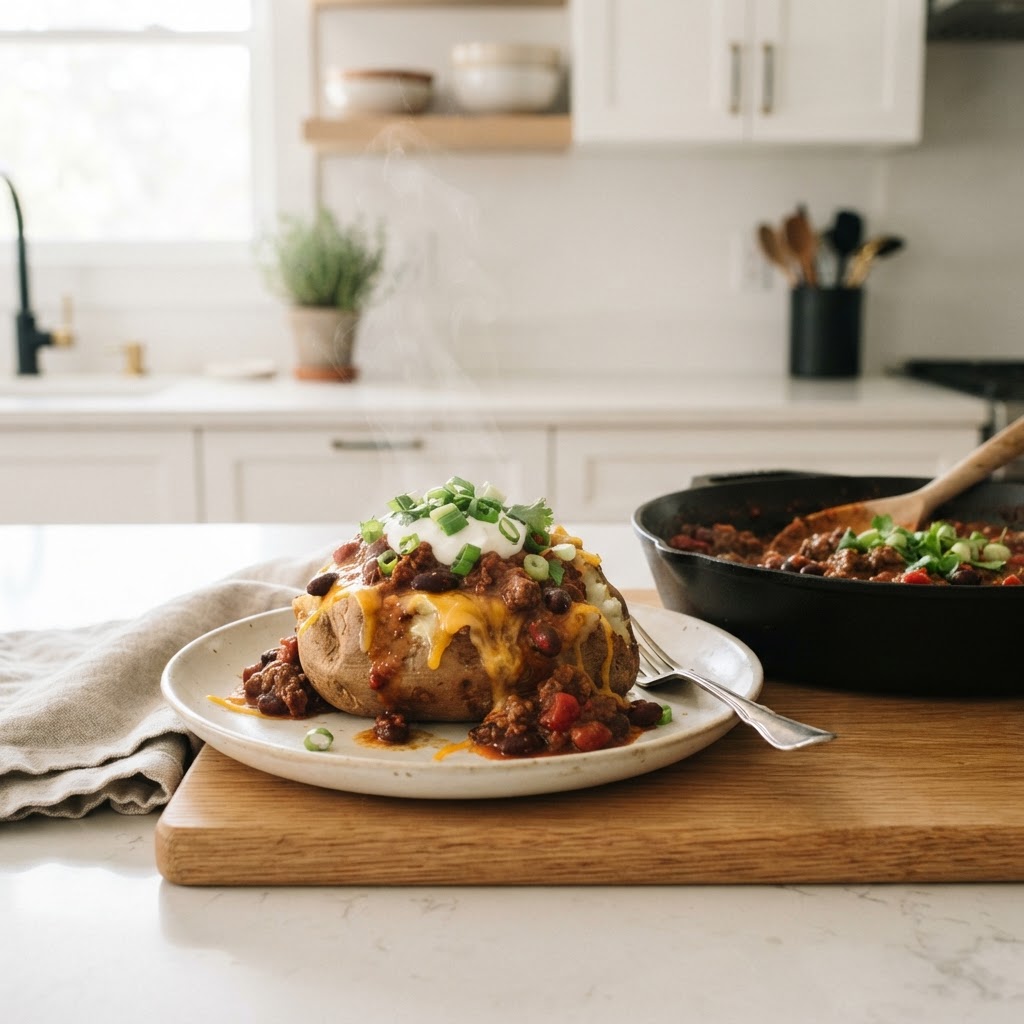 Loaded Chili Baked Potatoes