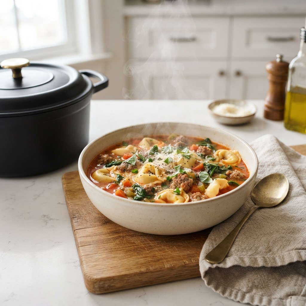 One-Pot Italian Sausage & Tortellini Soup