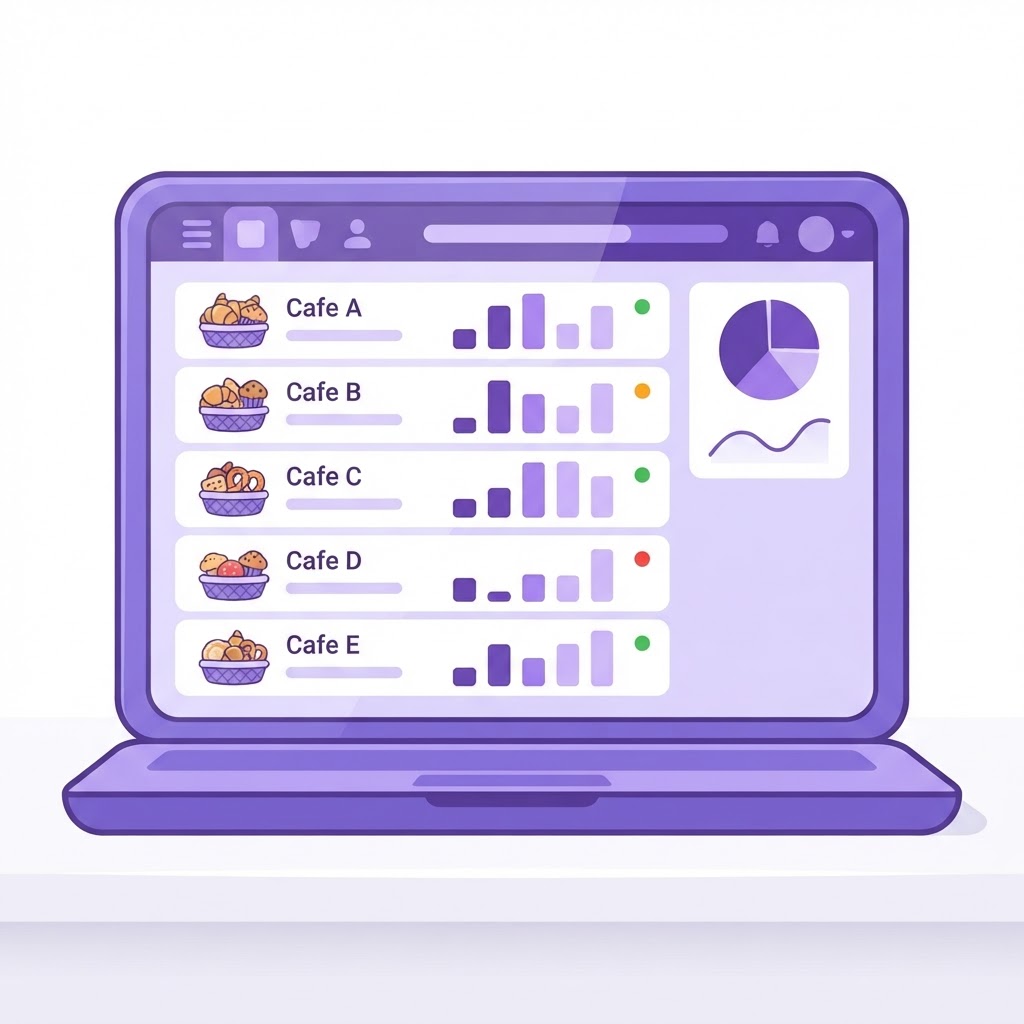 A live dashboard showing pastry tray sell-through across every cafe