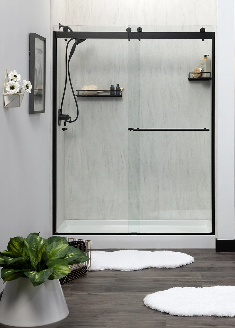 Luxury modern bathroom with walk-in shower and vanity