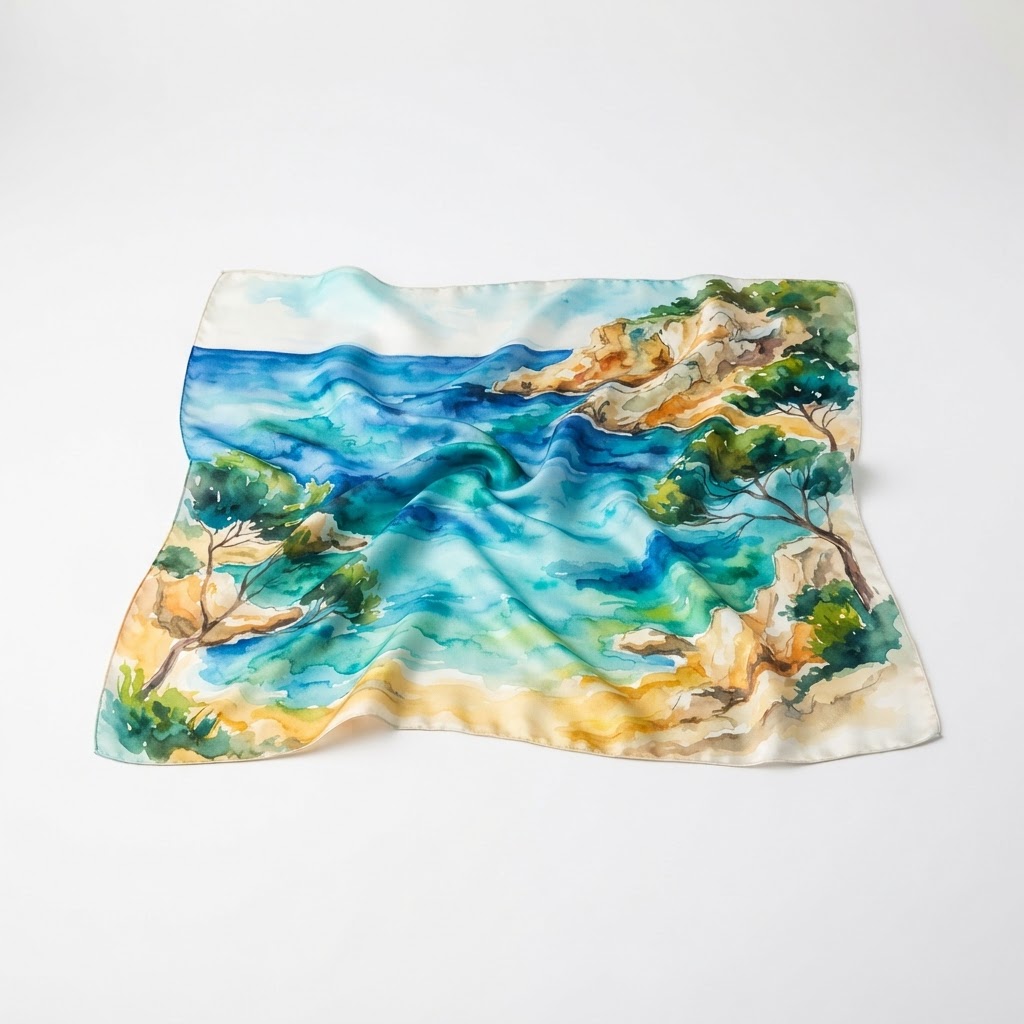 Pañuelo de seda natural 'Reflejos de Cala Mitjana'