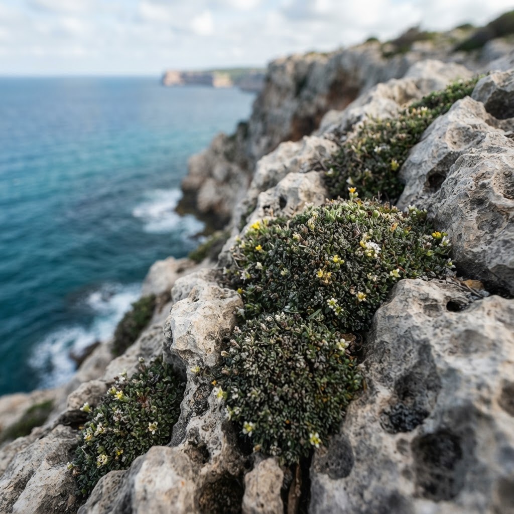 Plantas compactas y espinosas que resisten el viento y conservan agua.