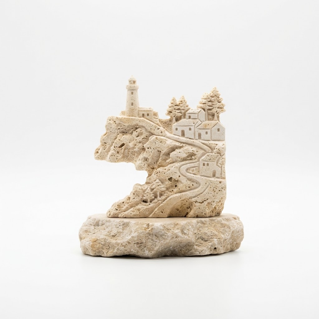 Escultura decorativa 'illa de roca' - silueta tallada en piedra marés