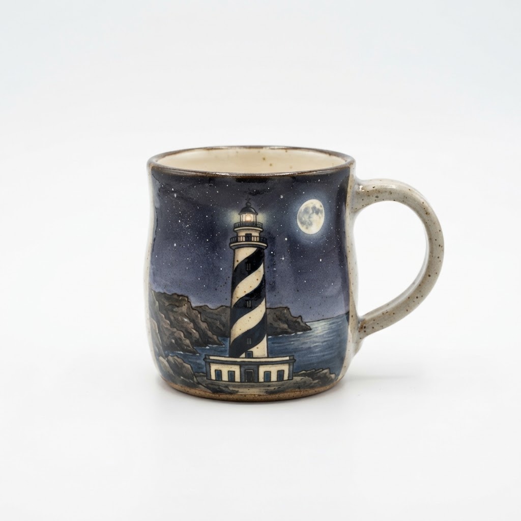 Taza de cerámica artesana 'faro de favàritx' - edición luz lunar