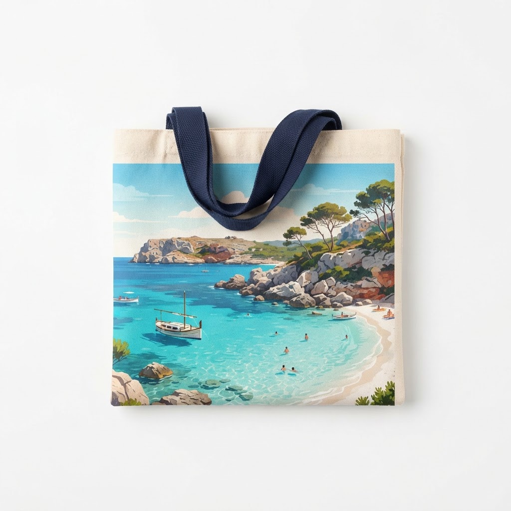 Tote Bag Plegable 'Cala Turquesa' - Ilustración Exclusiva de Menorca