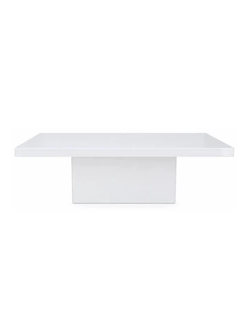 White acrylic table with smooth glossy finish and centered pedestal base