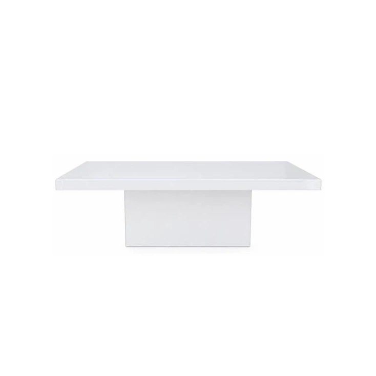 White acrylic table with smooth glossy finish and centered pedestal base