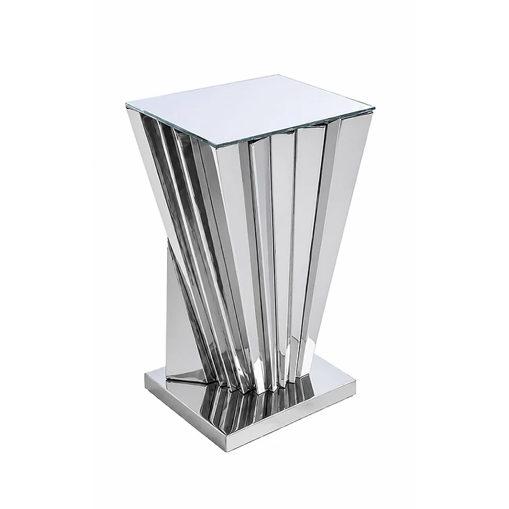 Olivia silver cocktail table rental with glass top from RSVP Event Rentals