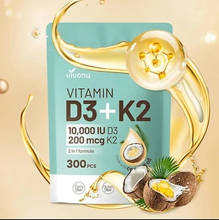Premium Vitamin D3 K2 Softgels 2-In-1 Formula With Coconut Oil 300 ct.
