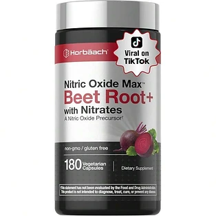 Premium Nitric Oxide Max Beet Root+ With Nitrates Vegetarian Capsules 180 Count.