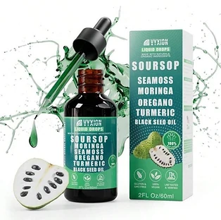 Premium Soursop Sea Moss Moringa Oregano Turmeric Black Seed Oil Liquid Drops.