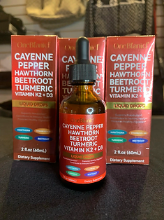 Premium Cayenne Pepper Hawthorn Beet Root Turmeric Vitamin K2 + D3 Liquid Drops.