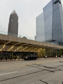 Ford Expedition outside the Huntington Convention Center of Cleveland with Key Tower above