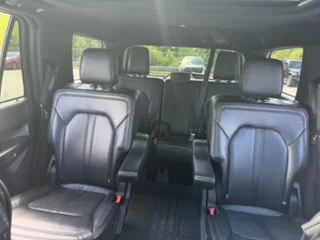 Black leather second and third-row seating in the Ford Expedition
