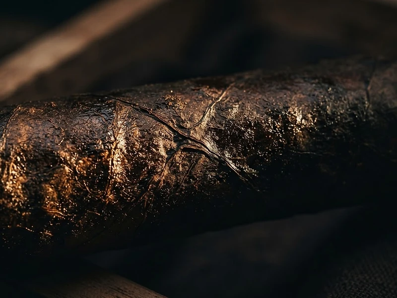 Macro detail of a dark Maduro cigar wrapper