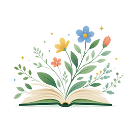 An open book with flowers and stems growing from its pages