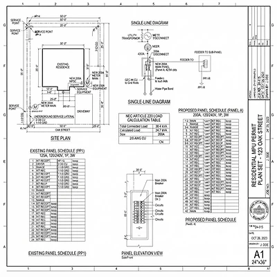 Main Panel Upgrade permit plan set sample