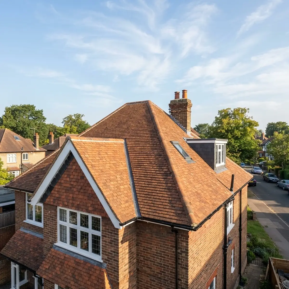 Professional roofers repairing a roof on a home in Richmond, South West London
