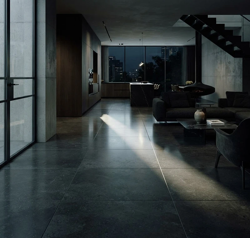 Intérieur carrelé sombre et luxueux