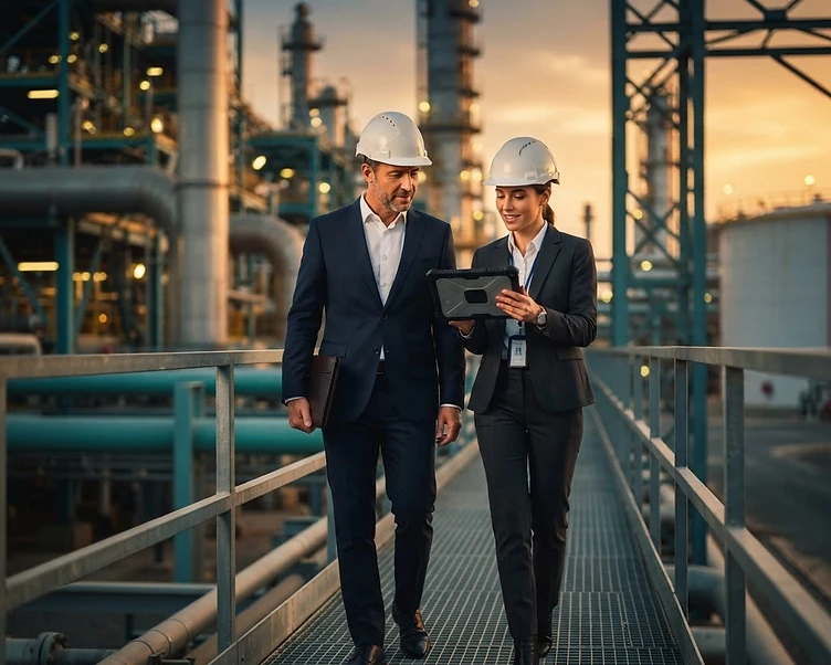 Contractor management leadership briefing on an industrial site