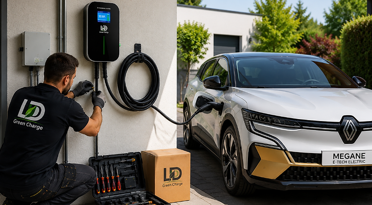Borne de recharge installée sur une Renault Mégane E-Tech à Bordeaux