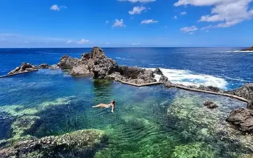 Volcanic natural pools and cliffs on the west coast of Madeira at Porto Moniz