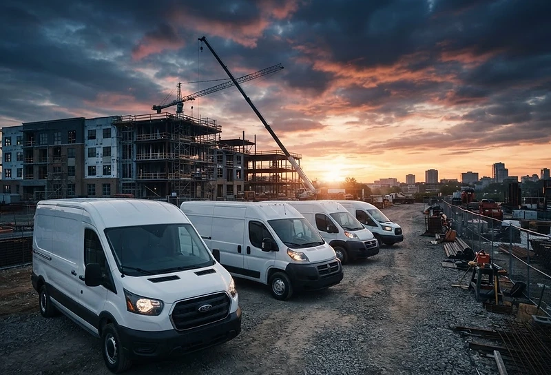 Service trucks at a job site
