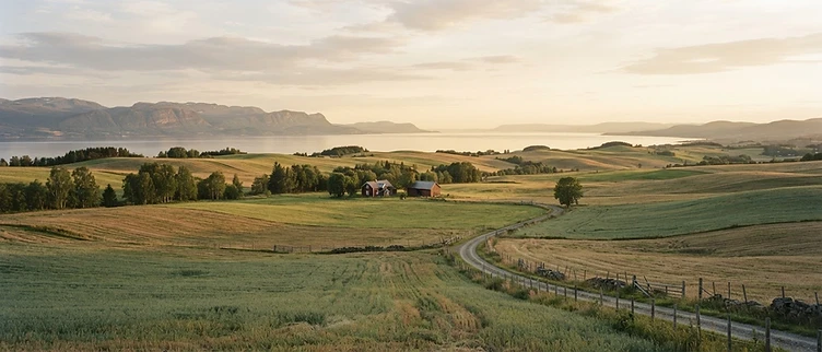 Landskap i Trøndelag i gyllent kveldslys