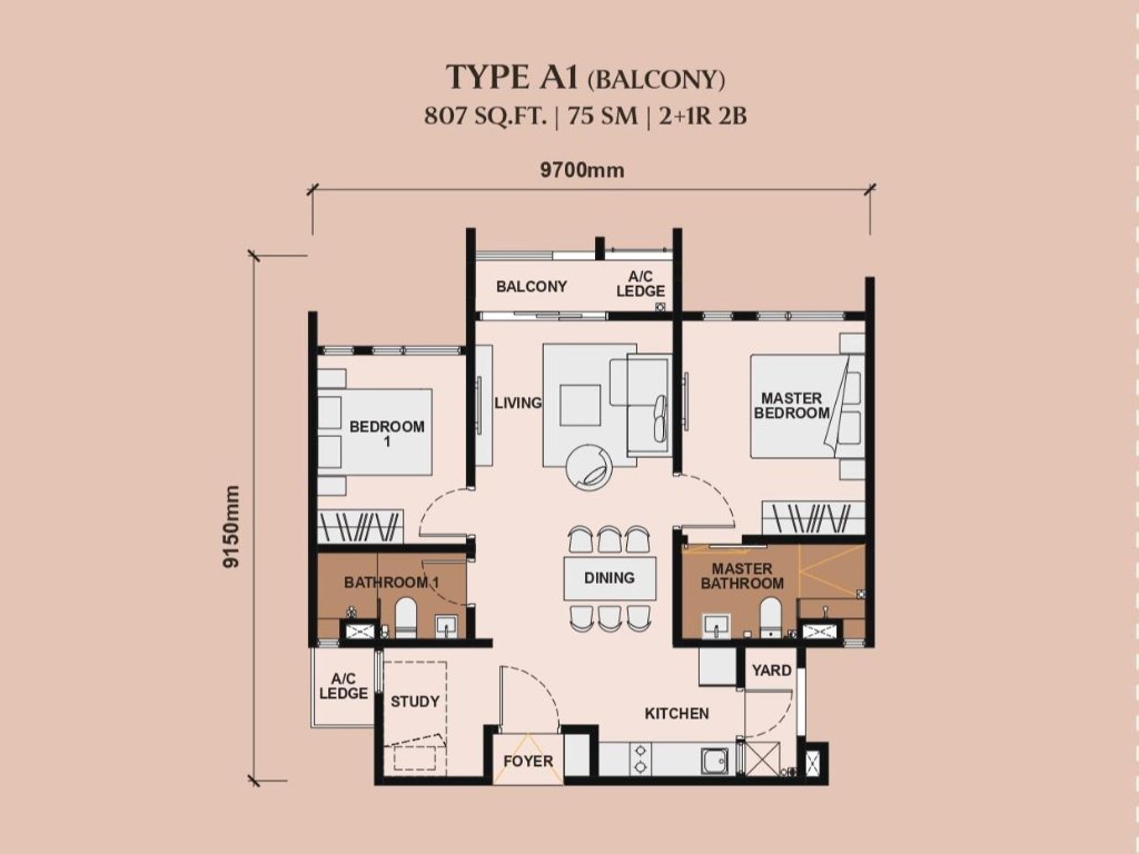 Type A1 (Balcony) floor plan