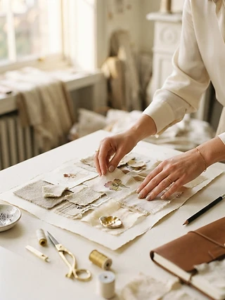 Hands working on a mood board