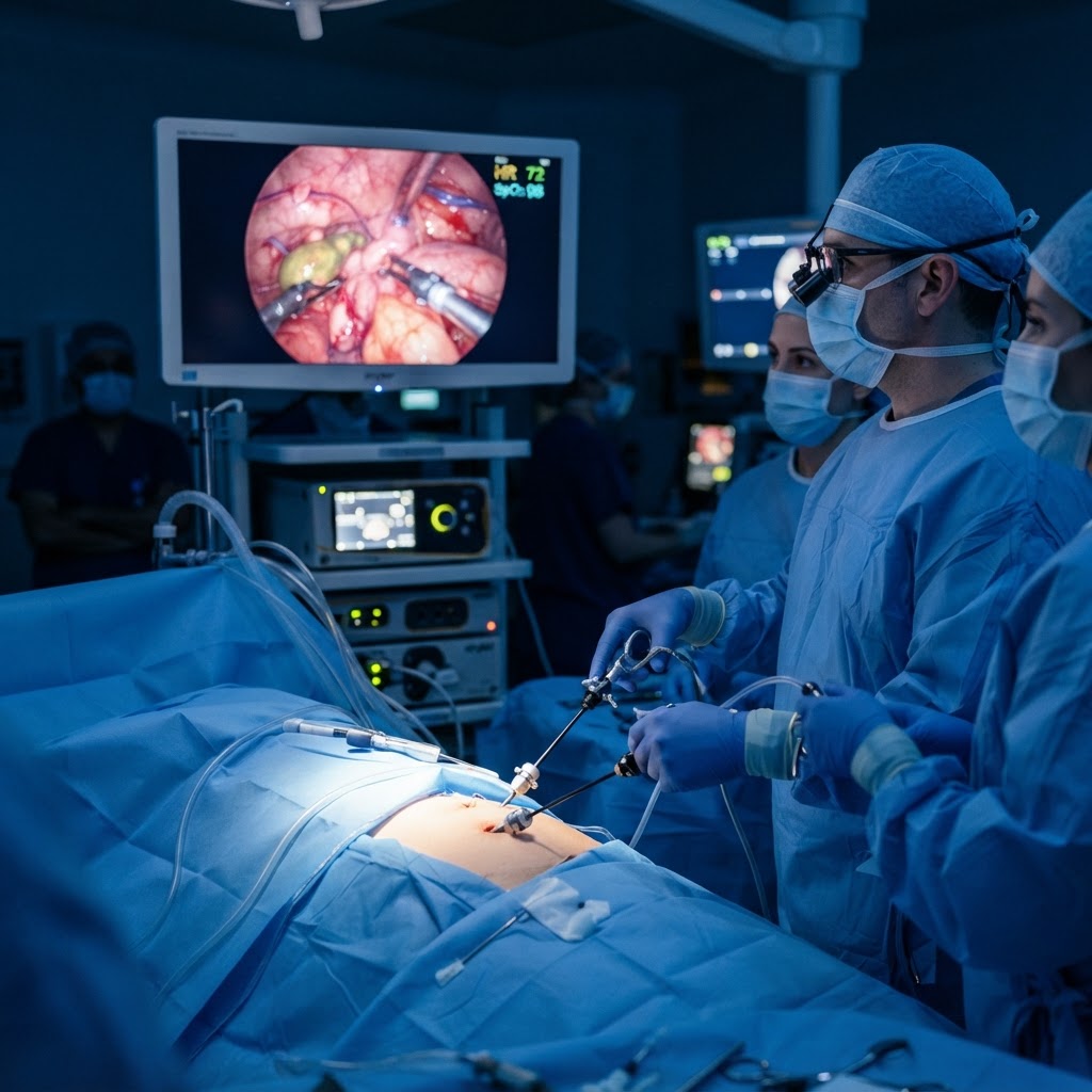 Laparoscopic surgical instruments and monitor