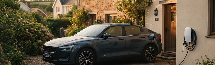 Electric car charging on a driveway at a home near Exmouth