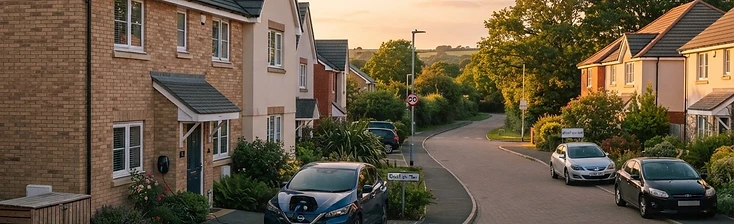 Home in Cullompton with an electric car charging on the driveway