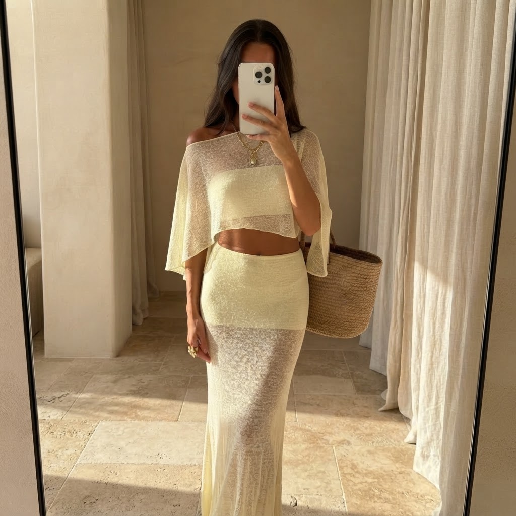 Chic Beige Two-Piece Beach Maxi Set