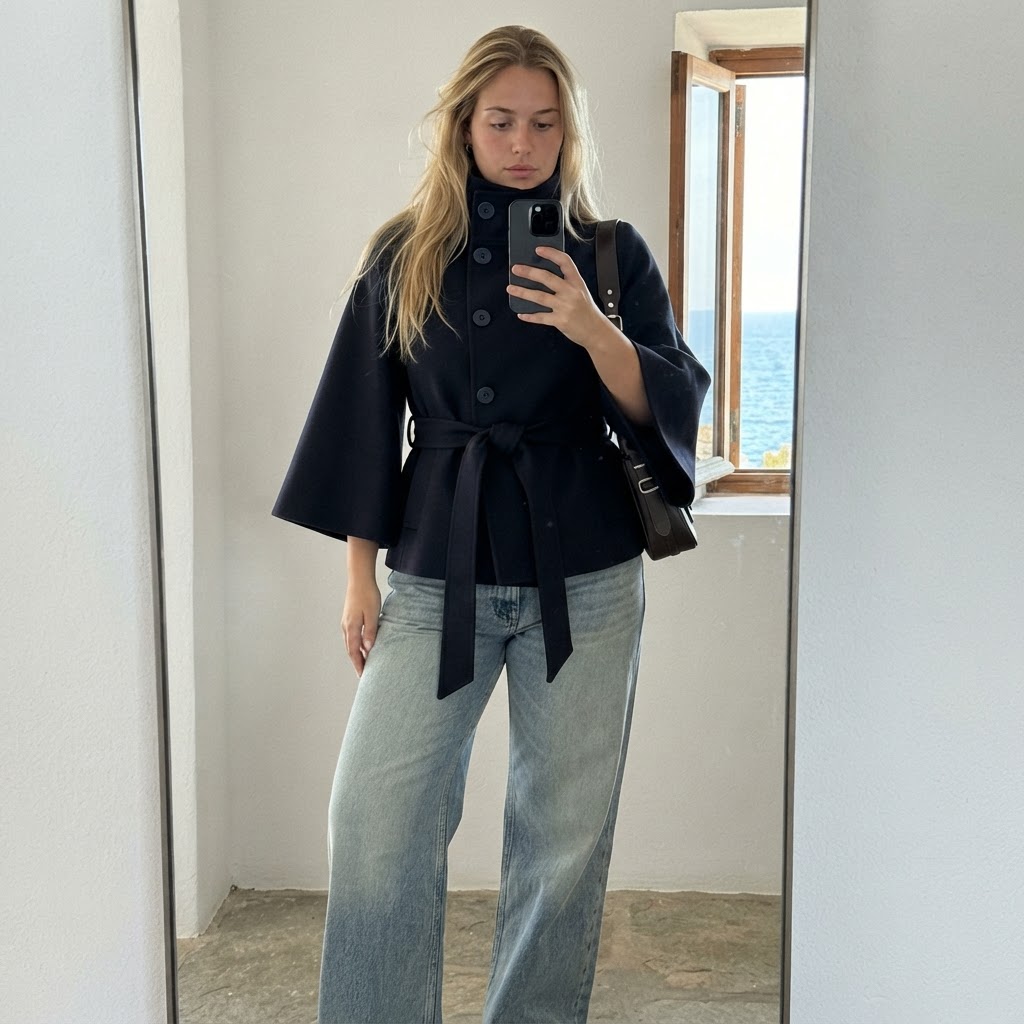 Chic Navy Cape Jacket Outfit Ideas